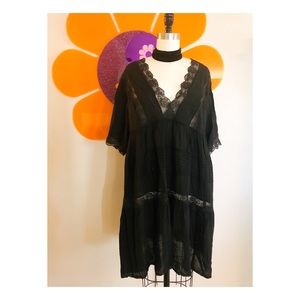 Johnny Was Black Tunic with Lace Trim and Detail